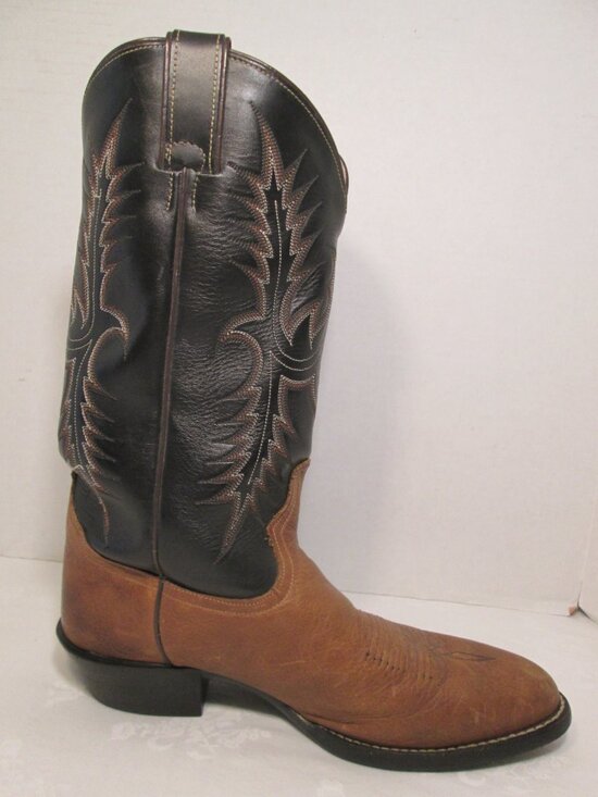 Vtg Tony Lama Cowboy Boots Mens 10 D Style 2005 Two Tone Black & Brown Leather main image 4